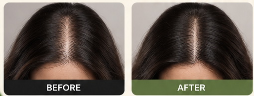 Illustrative before and after hair appearance
